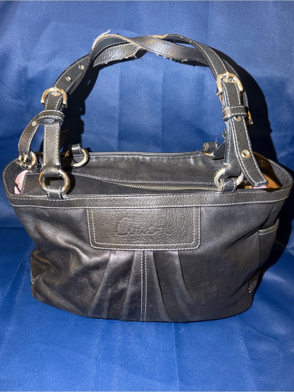 Coach Y2K Black East West Pleated Gallery Smooth Leather Shoulder Bag Purse
